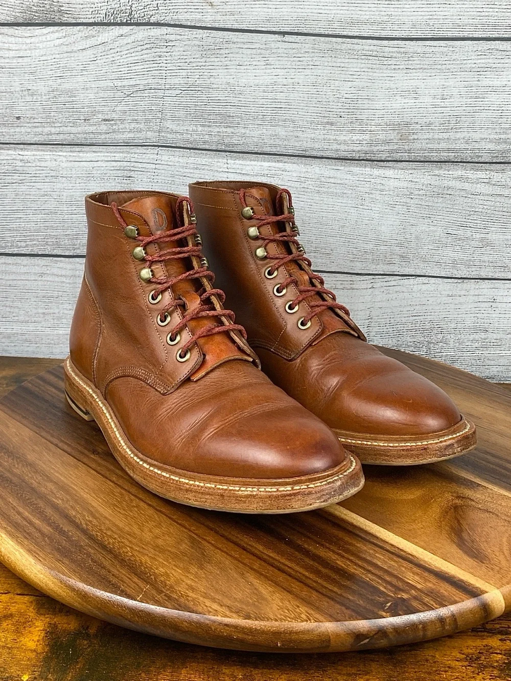 Grant Stone Diesel Saddle Tan Leather Plain Toe Boot Men’s Size 10 D